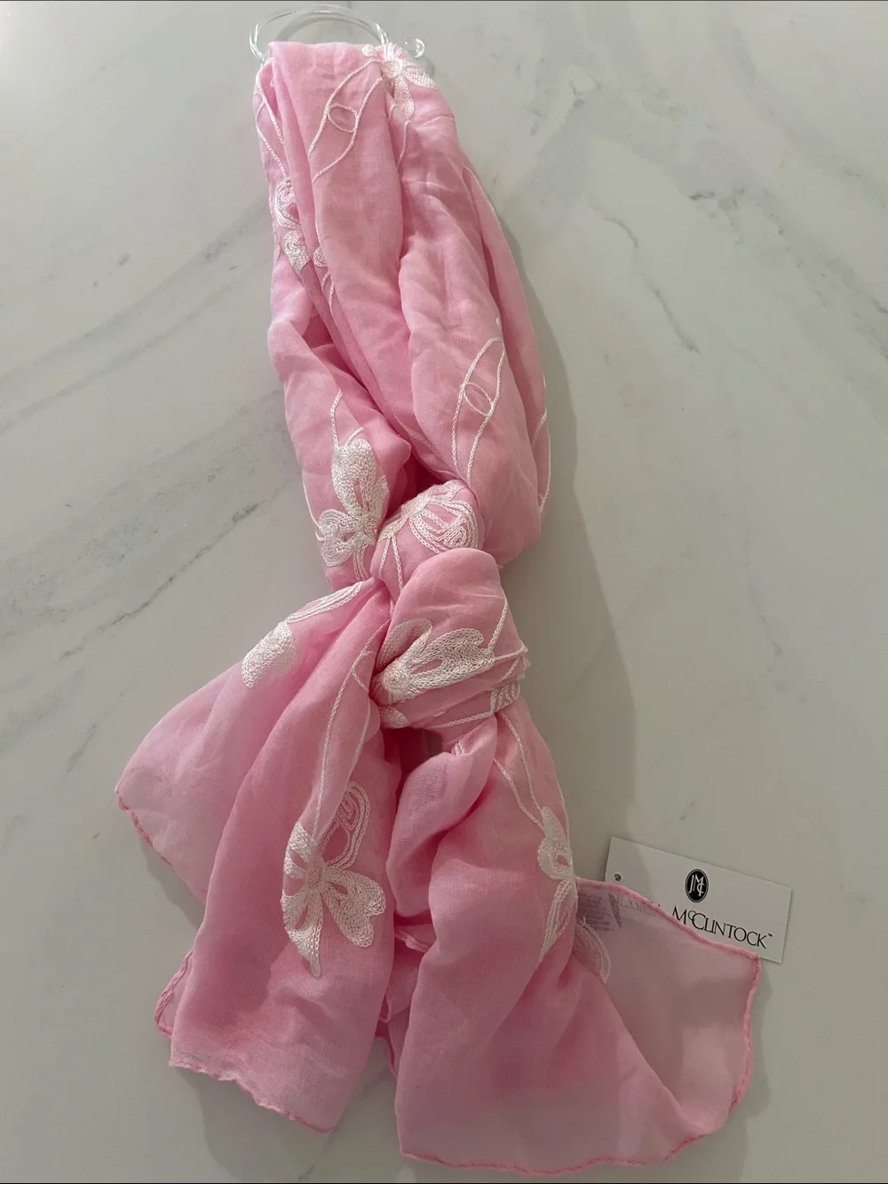 Jessica McClintock Pink Floral Embroidered Scarf